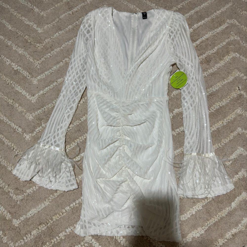 White Long Sleeve Sequin Dress